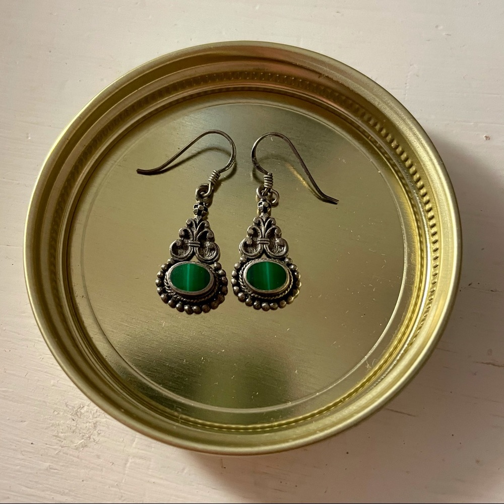 Green enamel & silver earrings